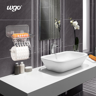 WGO Şeffaf Banyo Duvar Montajlı Tuvalet Kağıdı Sahibi Telefon Depolama Rafı ile Tissue Roll Dispenser